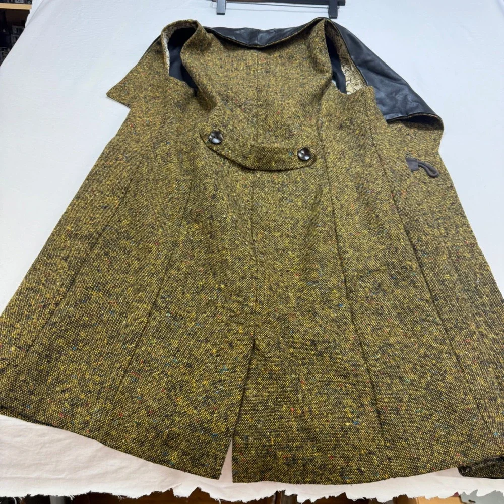 Monocracy Wool Blend Tweed Vest Mustard Yellow Faux Leather Collar Small MJC8002 - Picture 10 of 11